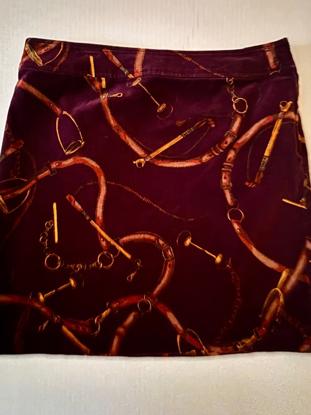Talbots Maroon Corduroy Equestrian Bit Print Skirt 12P